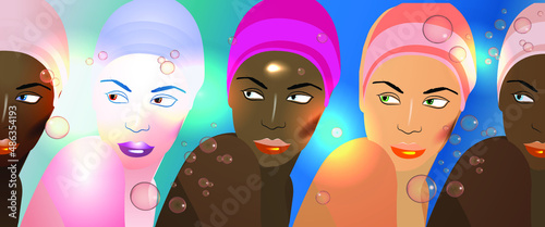 Women's faces are a colorful background