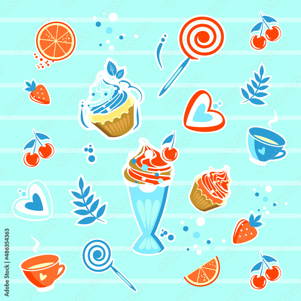 Sweet sticker icons. Summer. cupcake.