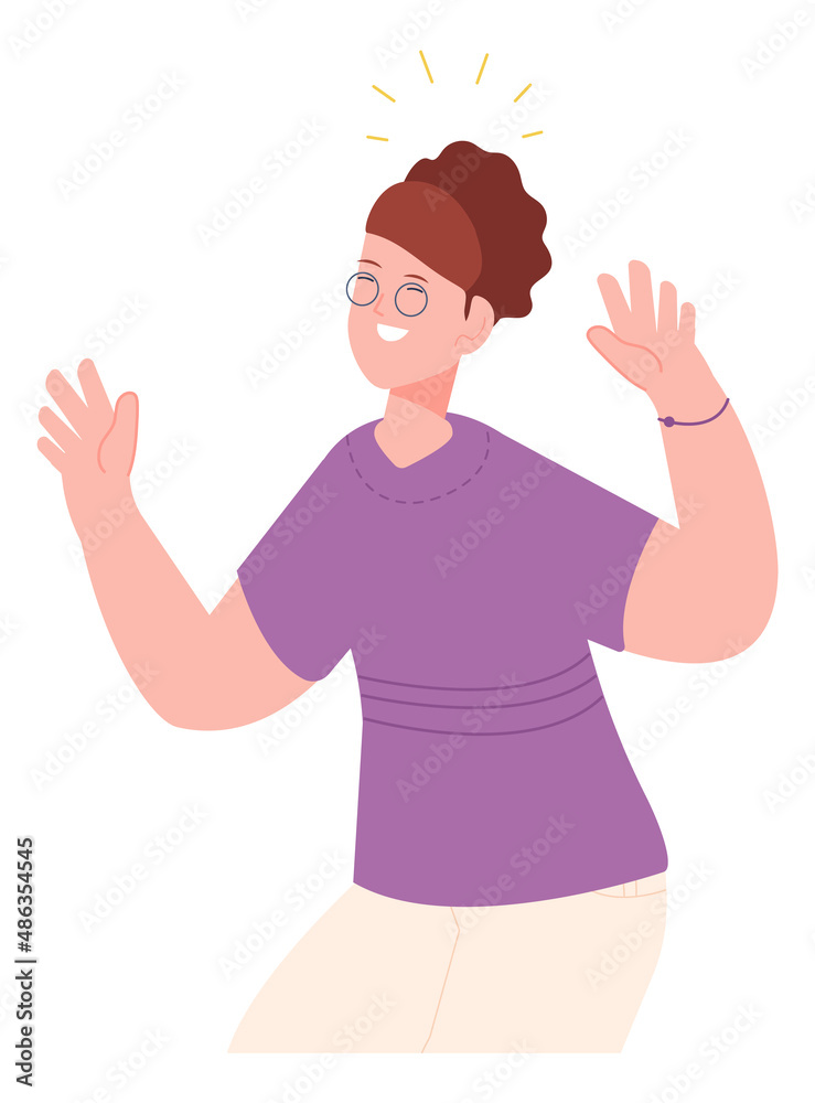 Happy positive woman. Laughing person with raised hands Happy positive woman. Laughing person with raised hands