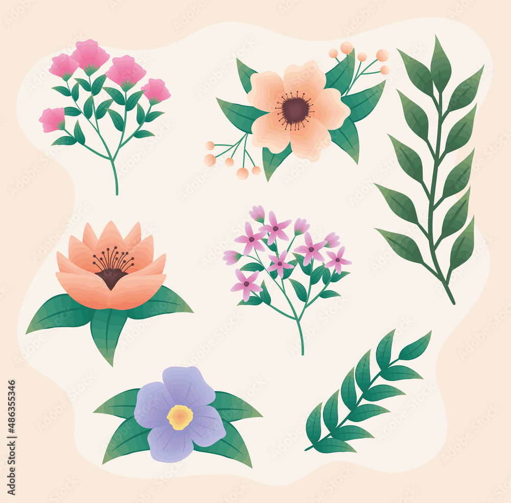 collection of flowers and leaves