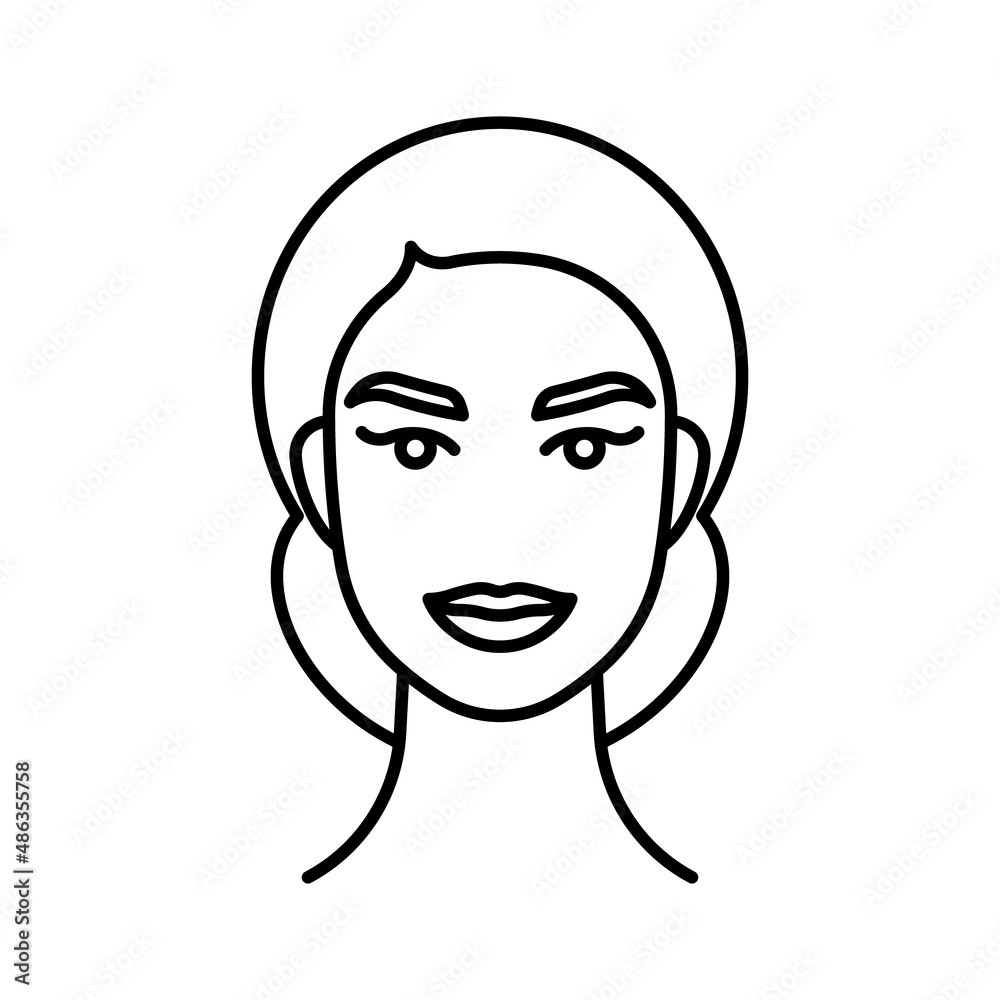 Beautiful female face. Black line icon. Avatar of pretty woman. Design element. Editable black stroke. Beautiful female face. Black line icon. Avatar of pretty woman. Design element. Editable black stroke.