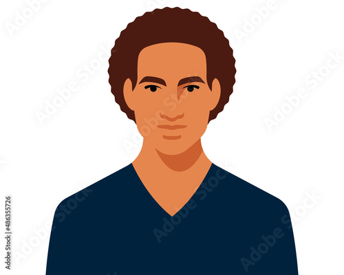 Portrait of handsome young man, head and shoulders, front view. Attractive youngster with brawn hair, casual clothes. Modern vector portrait for poster, banner, design.