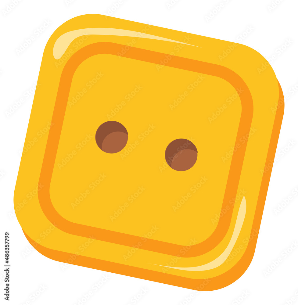 Yellow plastic square button. Cartoon cloth fastener Yellow plastic square button. Cartoon cloth fastener