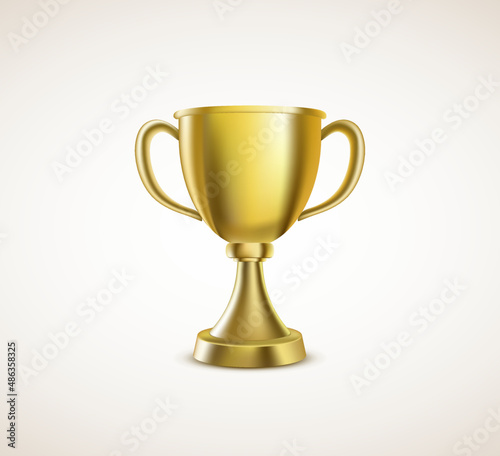 Vector 3d Golden Champion Winner Cup Icon Isolated Vector. Design Template of Championship Trophy. Sport Tournament Award, Winner Cup and Victory Concept. Чемпионский кубок трофей, реалистичный вектор