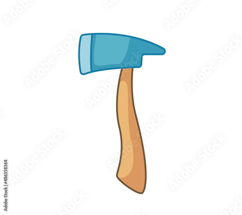 Cartoon hatchet of a firefighter or forester with an outline. Vector illustration in cartoon childish style. Isolated clipart on white background. Lovely rescue tool print.