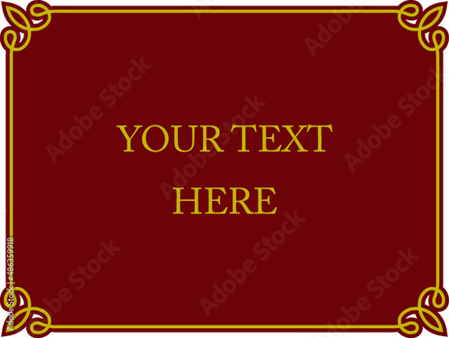 Red and gold border frame board. Vector simple rectangular billboard, plaque, signboard or label 