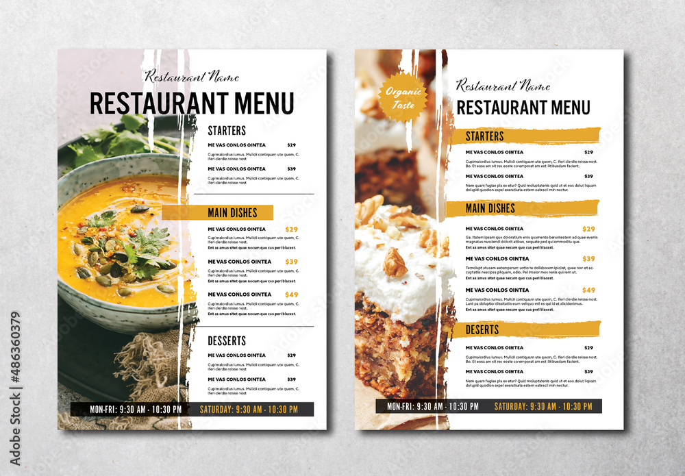 Menu layout. Menu layout