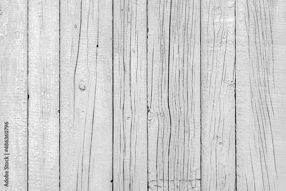 Fototapeta premium Wooden background. Old black and white painted fence in good condition. Solid wooden wall from weathered cracked boards. Barn wood wall.