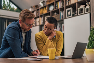 Woman tutoring coaching training teaching man in business strategy marketing and in many other different fields