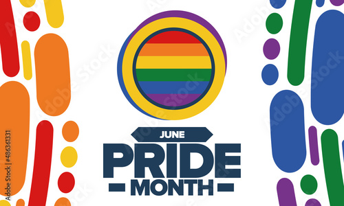 Pride Month in June. LGBT flag. Lesbian Gay Bisexual Transgender. Celebrated annual. Rainbow colours, love concept. Human rights and tolerance. Poster, banner and background. Vector illustration
