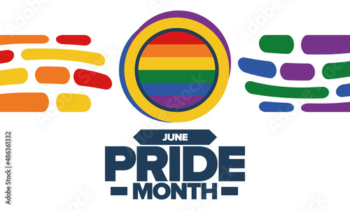 Pride Month in June. LGBT flag. Lesbian Gay Bisexual Transgender. Celebrated annual. Rainbow colours, love concept. Human rights and tolerance. Poster, banner and background. Vector illustration