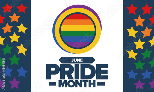 Pride Month in June. LGBT flag. Lesbian Gay Bisexual Transgender. Celebrated annual. Rainbow colours, love concept. Human rights and tolerance. Poster, banner and background. Vector illustration