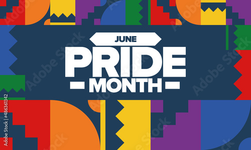 Pride Month in June. LGBT flag. Lesbian Gay Bisexual Transgender. Celebrated annual. Rainbow colours, love concept. Human rights and tolerance. Poster, banner and background. Vector illustration