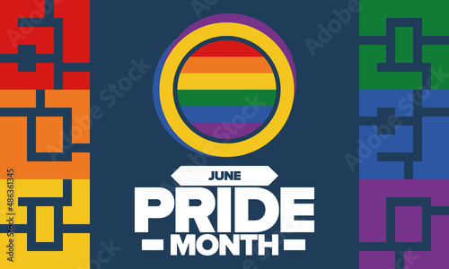 Pride Month in June. LGBT flag. Lesbian Gay Bisexual Transgender. Celebrated annual. Rainbow colours, love concept. Human rights and tolerance. Poster, banner and background. Vector illustration