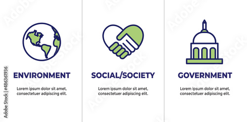 Environment or Environmental and Social Government and Governance Icon Set for ESG