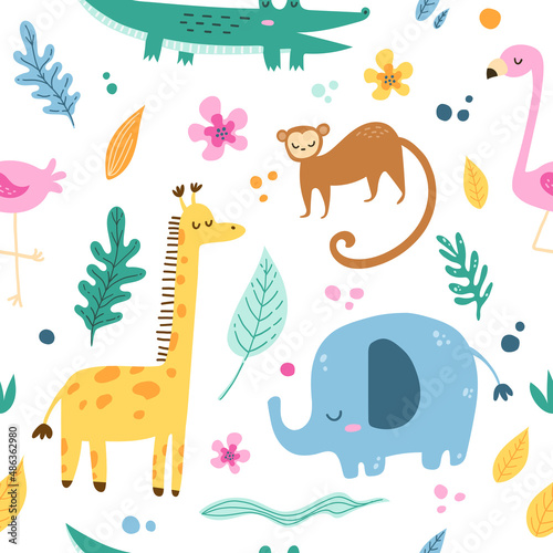 Vector seamless pattern tropical animals