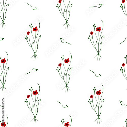 Vector illustration. Floral seamless pattern. Bouquet of wild flowers. Hand drawn flower field. Simple flowers.