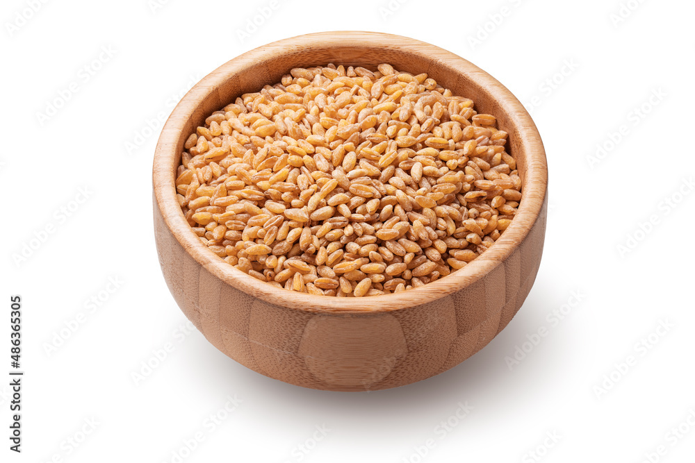 Bulgur rice, Whole Grain seeds in wooden bowl isolated on white background Bulgur rice, Whole Grain seeds in wooden bowl isolated on white background