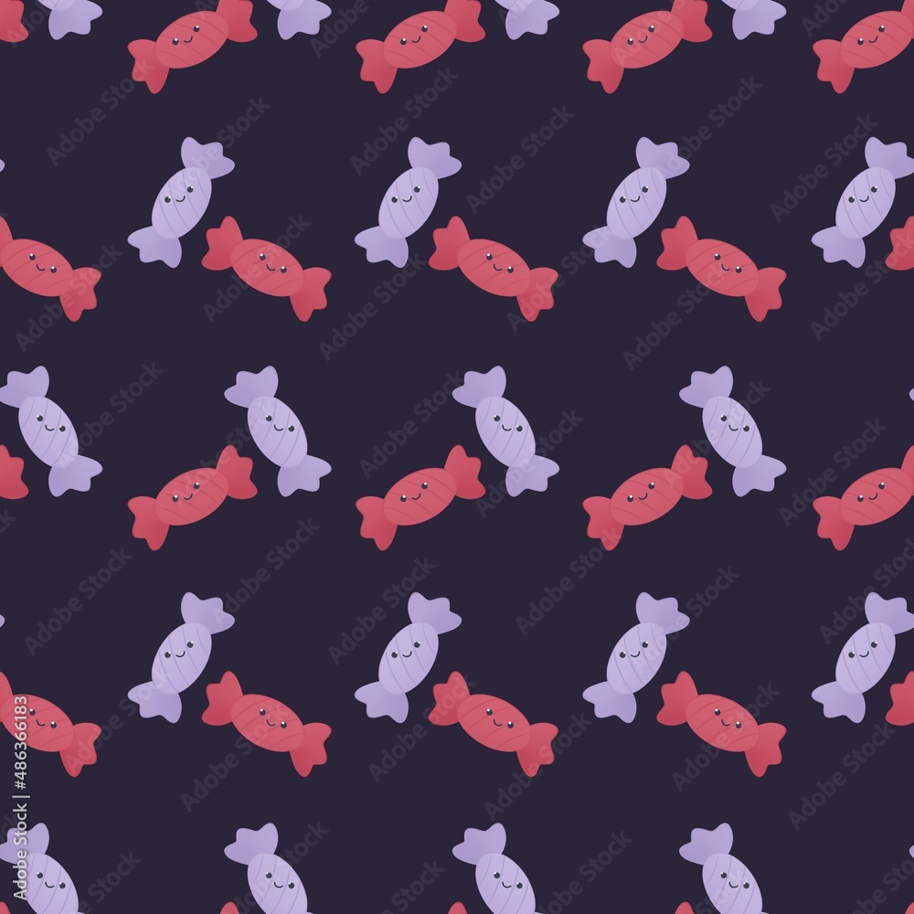 cute summer pattern for kids - colorful candies on dark background