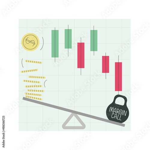 Concept vector illustration. Stock market falling, financial crisis, crash, margin call happening like heavy, dark load. Bankruptcy