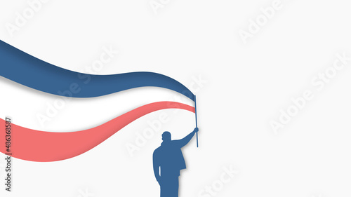 Papercut illustration of youth holding the flag