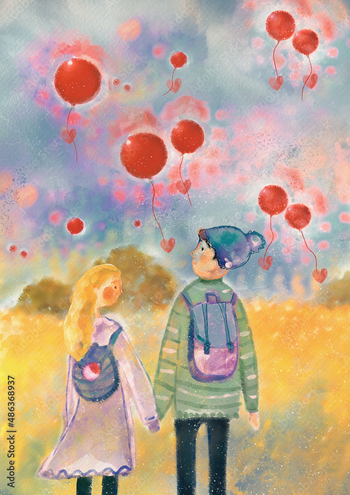 Happy Valentines Day. Watercolor card. Happy Valentines Day. Watercolor card.