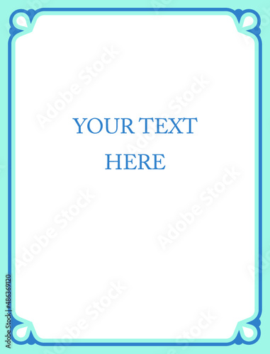 Blue border frame page. Vector background. Simple rectangular billboard, plaque, signboard or label 