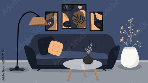Interior design of a room in an apartment. Vector illustration.