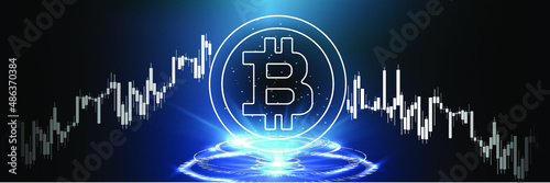 Bitcoin cracks represent the Downtrend  Bitcoin BTC price falls to all time low. Shares fall down. Markets plunging. Economic fallout. Business and finance banner.