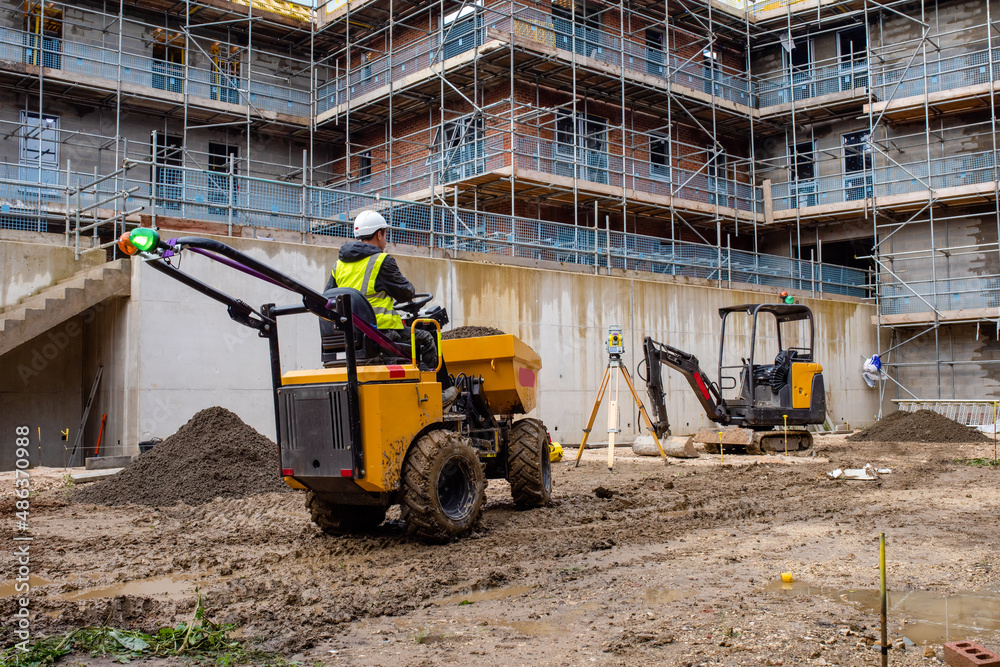 Construction works in progress at new residential building site