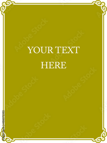 Yellow border frame book page. Vector background. Simple rectangular billboard, plaque, signboard or label 