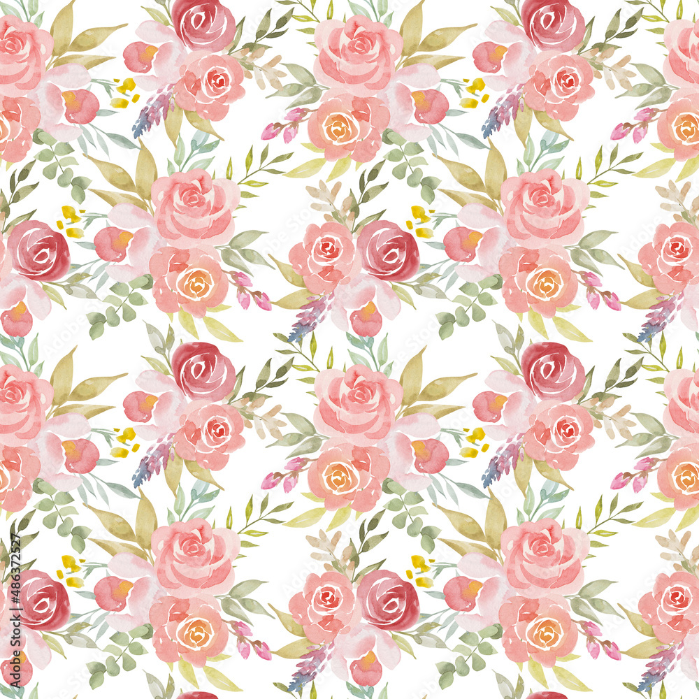 Watercolor botanical seamless pattern wild flowers and garden plants. Hand drawn leaves, pink flowers, herbs and natural elements. For birthday, wedding card, love, invitation, greeting, mother day. Watercolor botanical seamless pattern wild flowers and garden plants. Hand drawn leaves, pink flowers, herbs and natural elements. For birthday, wedding card, love, invitation, greeting, mother day.