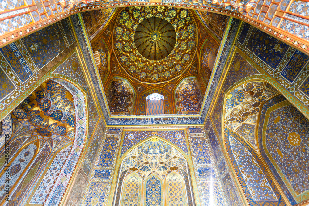 Interior of the Ulugh Beg Madrasah, Registan, Samarkand, Uzbekistan, Central Asia
