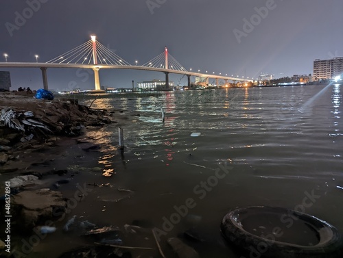 night photo of the big river in basra
