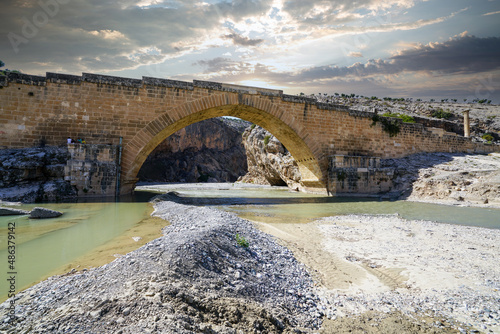 Ancient Cendere Bridge, Also known as the Roman bridge or Septimus Severus bridge. Near the Nemrut Mountain. It is located on the ancient cabinas tea. Kahta, Eskikale, Adiyaman - TURKEY