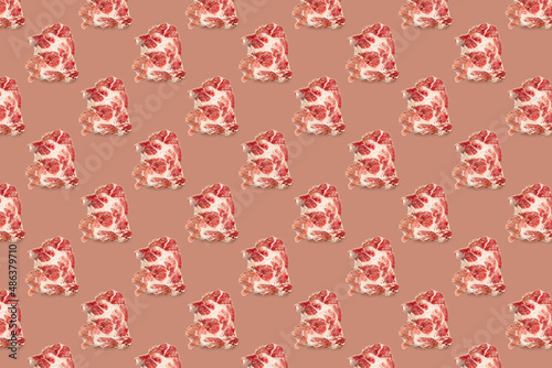 Wallpaper Mural Seamless food pattern with raw pork meat slices on pink background, beef steaks. top view. Food flatly flat lay Torontodigital.ca