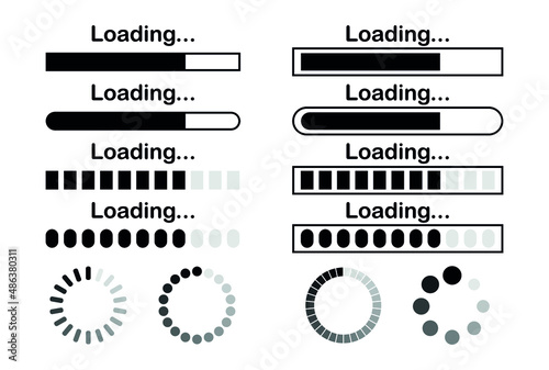 Loading bar icons set. loading bar progress icon. Download progress. Collection loading status, loading symbol. Vector illustration isolated on a white background.