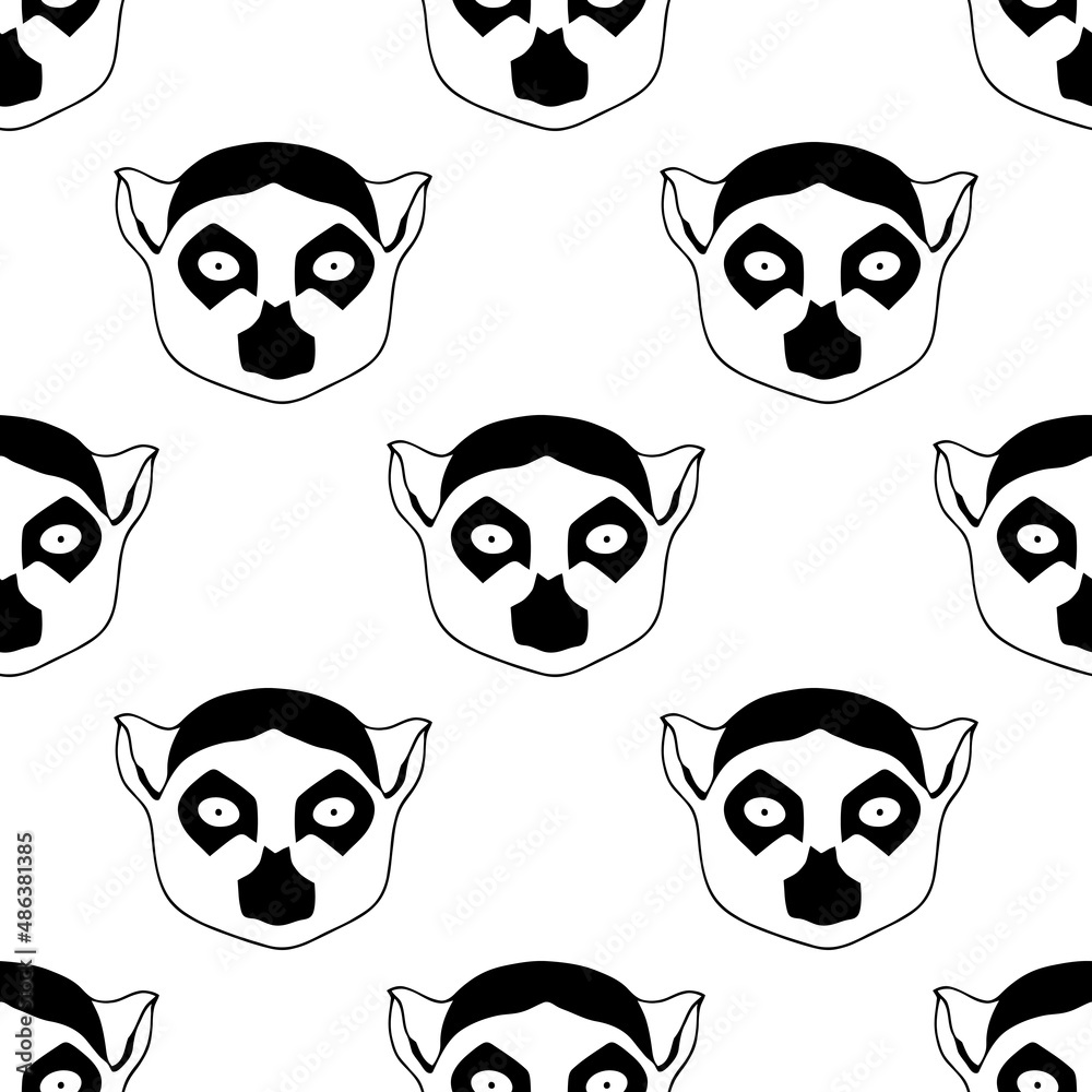 Seamless illustration with lemurs in monochrome. Seamless illustration with lemurs in monochrome.