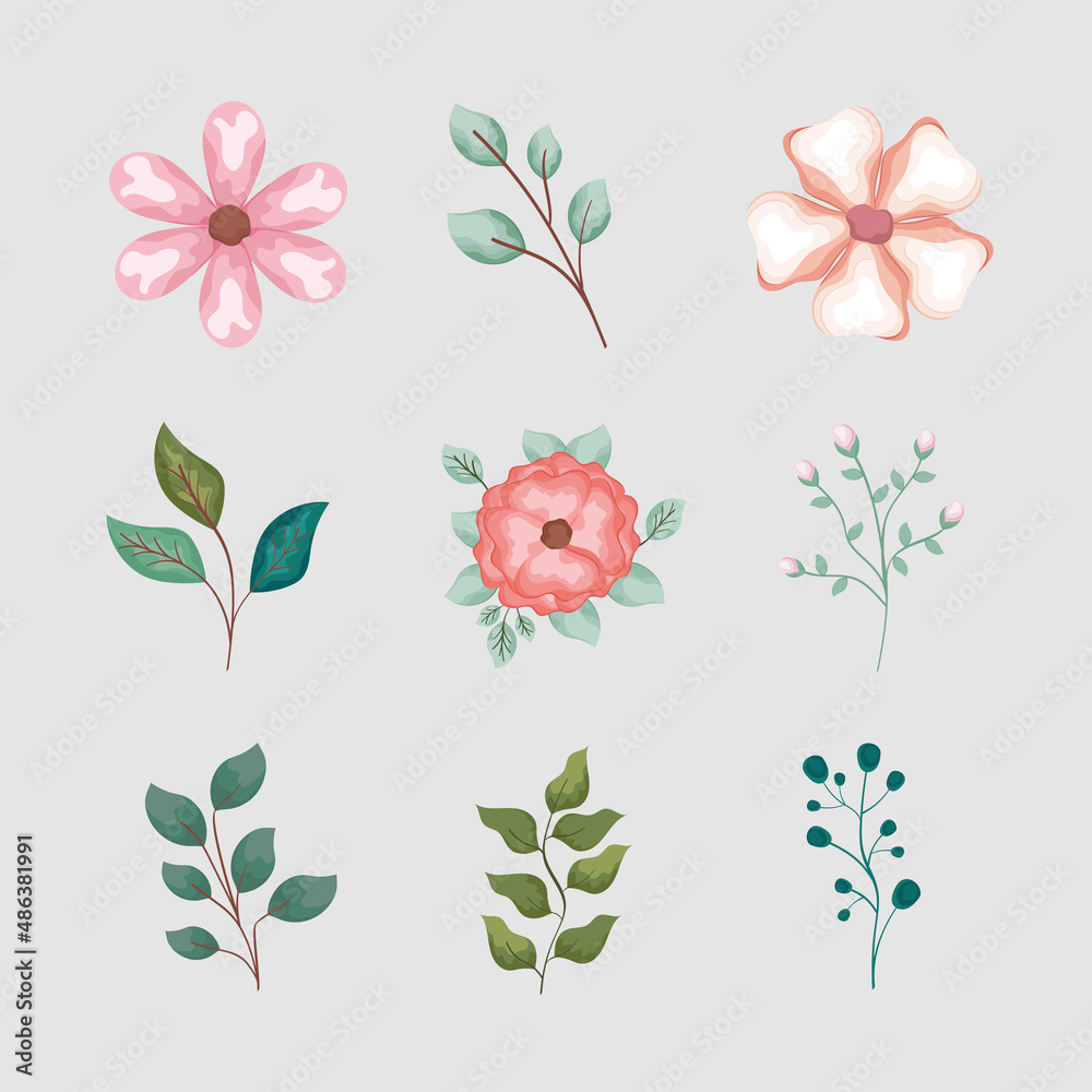 nine floral decoration icons