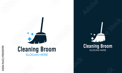 Simple broom logo design. Tool for clean housework from dust