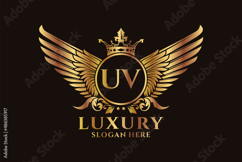 Luxury royal wing Letter UV crest Gold color Logo vector, Victory logo, crest logo, wing logo, vector logo template.