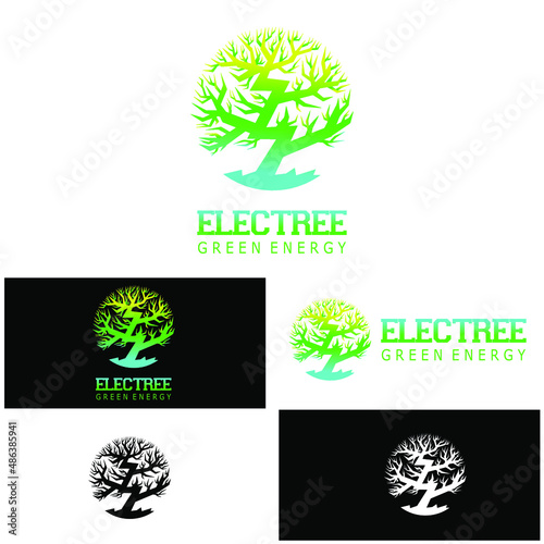 electric and tree combination logo suitable for your green energy company