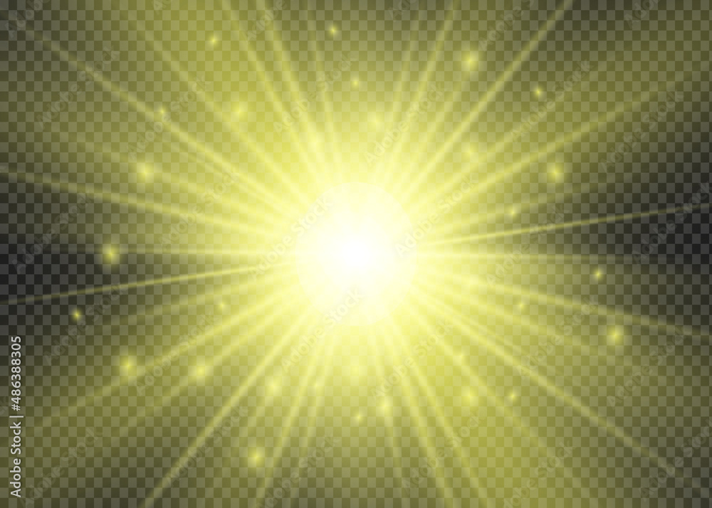 Glowing isolated star. Yellow transparent light effect, glare, explosion, glitter, line, sun flare, spark and stars Glowing isolated star. Yellow transparent light effect, glare, explosion, glitter, line, sun flare, spark and stars