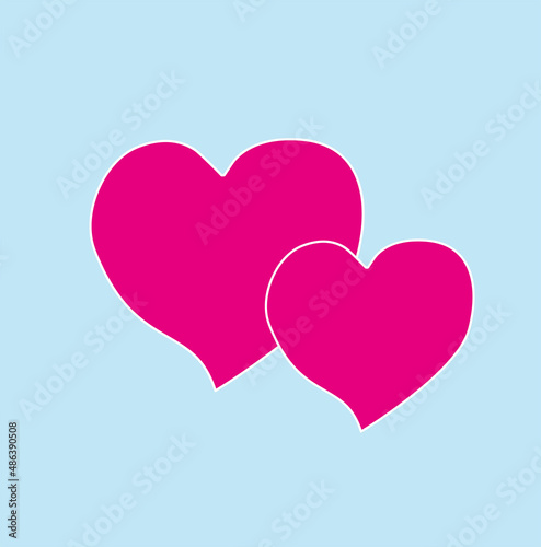 two hearts on a blue background, symbol of valentine's day, flat design style