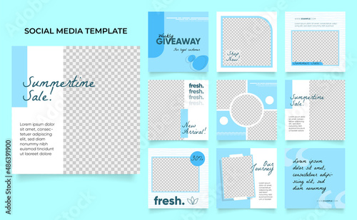 social media instagram and facebook feed post template in blue color