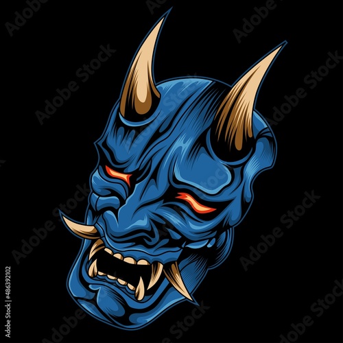 Canvas-taulu oni mask side view vector illustration