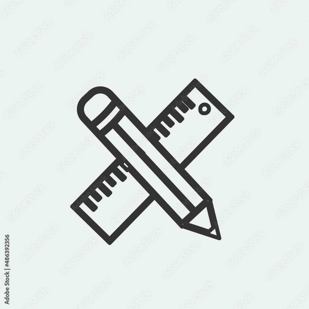 Pencil and ruler vector icon illustration sign Pencil and ruler vector icon illustration sign