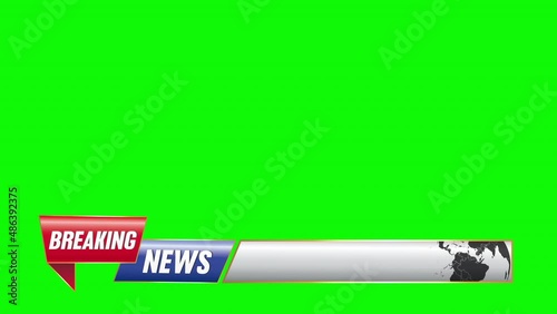 4K animated Broadcast News Banners   Design Element Broadcast Web Background Rotating Globe earth planet map. Isolated on green chroma key screen. Textless broadcasting news intro graphics animation  photo