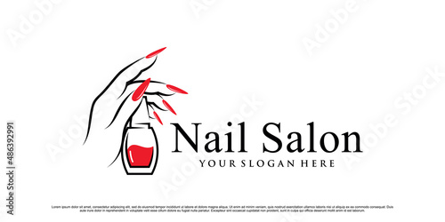 Nail polish or nail salon logo design template with creative concept Premium Vector