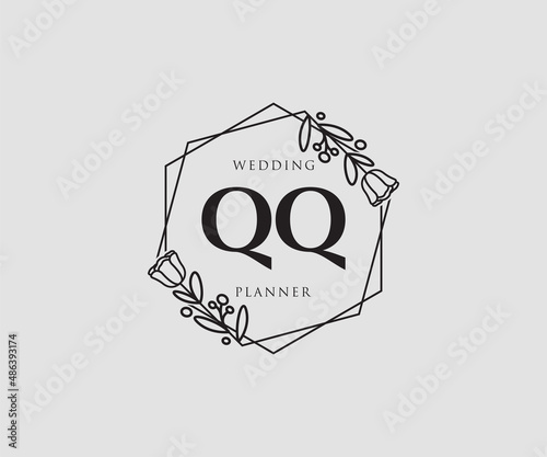 Initial QQ feminine logo. Usable for Nature, Salon, Spa, Cosmetic and Beauty Logos. Flat Vector Logo Design Template Element.